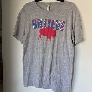 Bella Canvas Heather Gray Tee with Red Buffalo and Blue Text